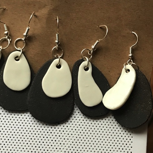 Black clay and porcelain earrings £15