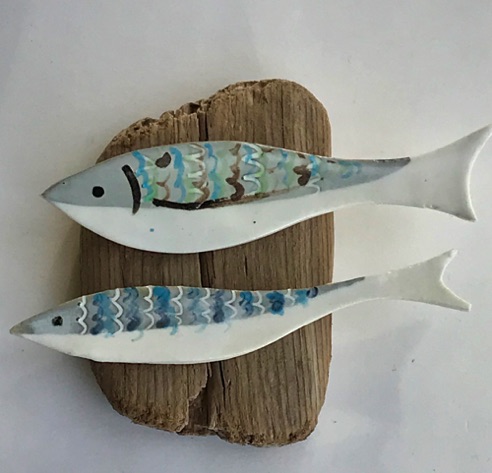 2 fish on driftwood (for wall hanging) £24